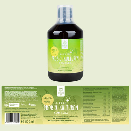 BitterLiebe® Bitter Probio-Cultures Complex - šķidras zarnu baktērijas - zarnās šķīstošās probiotikas ar 20 baktēriju celmiem - 15 miljardi baktēriju