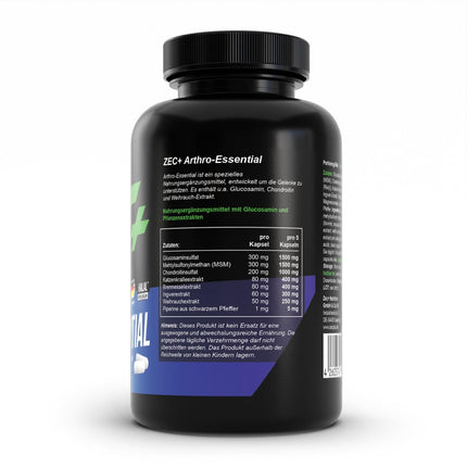 Zec+ Nutrition Arthro Essential – 150 kapsulas ar glikozamīnu, hondroitīnu, MSM un vīraka ekstraktu, uztura bagātinātājs fiziskām slodzēm intensīvas sporta laikā