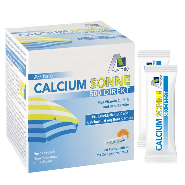 Avitale Calcium Sun 500 Direct - Lai sagatavotu ādu saulei, satur 500 mg kalcija un 6 mg beta-karotīna, kā arī C, D3 un E vitamīnus, 150 g