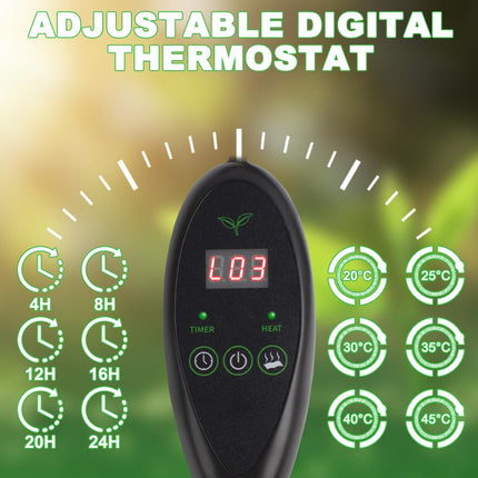CJBIN augu apkures paklājiņš ar termostatu, 30 W augu apkures paklājiņš, ūdensnecaurlaidīgs iekštelpu siltumnīcas apkures paklājiņš stādiem, apkures paklājiņš augiem, siltumnīcai un rāpuļiem, 20 * 10 collas