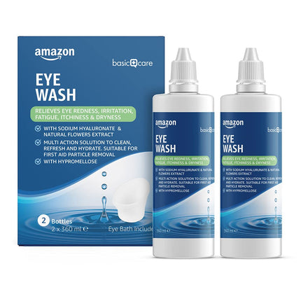 Amazon Basic Care acu skalošanas līdzeklis ar nātrija hialuronātu un dabīgiem ziedu ekstraktiem, 2 x 360 ml
