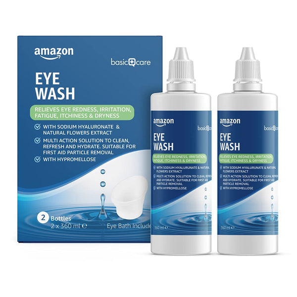 Amazon Basic Care acu skalošanas līdzeklis ar nātrija hialuronātu un dabīgiem ziedu ekstraktiem, 2 x 360 ml