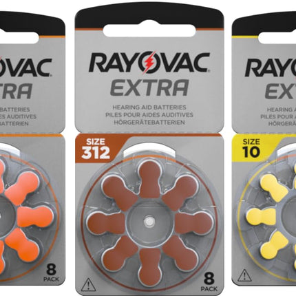 80 x RAYOVAC Extra dzirdes aparātu baterijas, tips 312 - PR41 - krāsas kods brūns - 1,45 volti - 80 gab. (10 x 8 baterijas)