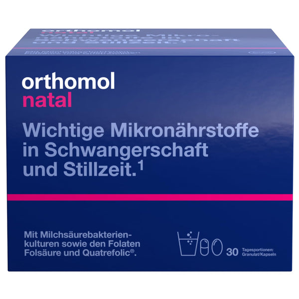 Orthomol Natal - Mikroelementi grūtniecēm un zīdīšanas laikā - ar folskābi, citiem vitamīniem un cinku - Granulas/Kapsulas, 30 dienas porcijas
