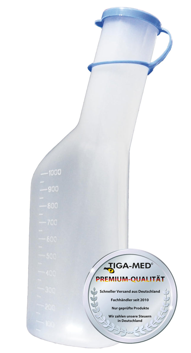 Urīna pudele 1000 ml / 1 litrs vīriešiem | Pisuāru pudeles | Pisuāra pīle ar vāku Oriģinālā Tiga-Med kvalitāte | 1 gabals