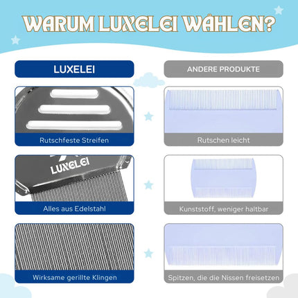 LUXELEI utu ķemme, profesionāla pret utīm un gnīdām, ko iesaka pediatri - utu līdzeklis bērniem - gnīdu ķemme - ķemme gnīdu un utu noņemšanai - ķemme pret utīm