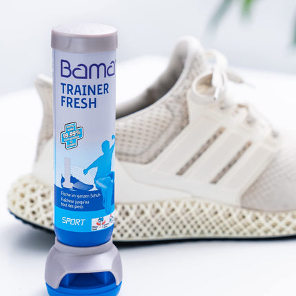 Bama Trainer Fresh apavu dezodorants 100ml – higiēnisks, antibakteriāls svaiguma, caurspīdīgs apavu aerosols sporta, darba un atpūtas apaviem