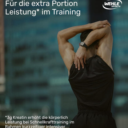 Kreatīna monohidrāts 1kg pulveris Tīrs mikronizēts kreatīns Kvalitatīva sieta 200 - optimāli augsta deva 100% vegāns - Wehle Sports (1000g)