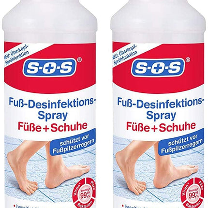 SOS pēdu dezinfekcijas aerosols | Kā pēdu aerosols: Aizsargā pret sportista pēdu | Kā apavu aerosols: novērš sviedrus un pēdu smaku 2 x 250 ml pēdu dezinfekcijas aerosols
