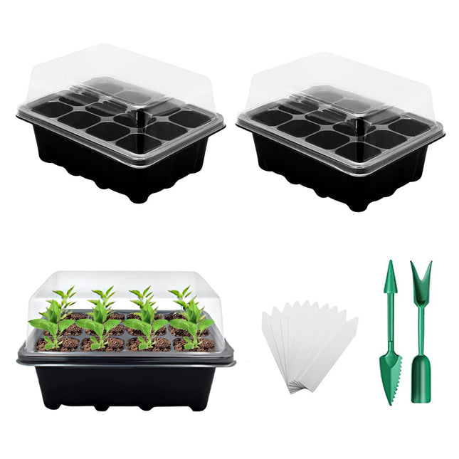 FainFun iekštelpu siltumnīcas pavairotājs, 3 daļu mazs pavairošanas paplātes komplekts ar vāku, mini atkārtoti lietojama plastmasas pavairošanas paplāte, siltumnīcas komplekts ar 2 maziem dārza instrumentiem + 10 augu etiķetēm