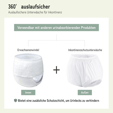 Carer 2 iepakojumu apakšveļas iepakojums nesaturēšanas gadījumiem, necaurlaidīga, pieaugušajiem, plastmasas autiņbiksīšu pārvalks, mazgājams, atkārtoti lietojams, ūdensnecaurlaidīgs apakšveļas komplekts, unisex, balts, M izmērs