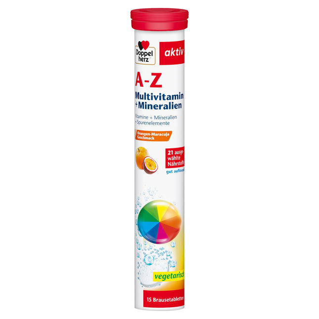 Doppelherz AZ multivitamīni + minerālvielas - 21 atlasīta uzturviela veselības un labsajūtas atbalstam - 15 putojošās tabletes