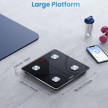 RENPHO personīgie svari, ķermeņa tauku svari ar lietotni, 180 kg/400 mārciņas, digitāli Bluetooth ķermeņa analīzes svari ķermeņa tauku, ĶMI, muskuļu masas, olbaltumvielu, BMR noteikšanai, melni