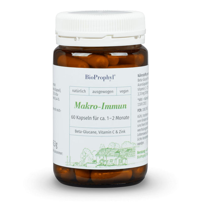 BioProphyl® Macro-Immune - 500 mg beta glikāna Yestimun® ar C vitamīnu un cinku imūnsistēmas atbalstam - 60 kapsulas 1-2 mēnešiem