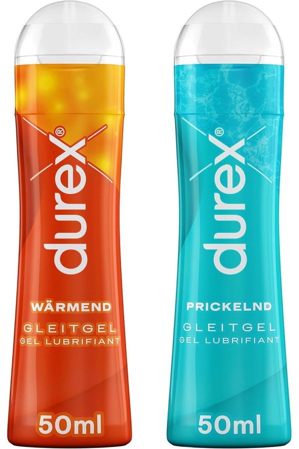 Durex Play lubrikanta universālais maisījuma iepakojums sievietēm un vīriešiem - komplekts ar ūdens bāzes lubrikantu seksam, saderīgs ar prezervatīviem (2 x 50 ml)