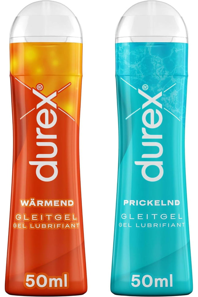 Durex Play lubrikanta universālais maisījuma iepakojums sievietēm un vīriešiem - komplekts ar ūdens bāzes lubrikantu seksam, saderīgs ar prezervatīviem (2 x 50 ml)