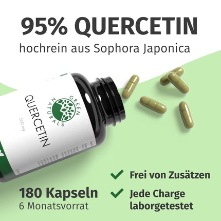 Kvercetīns ar augstu devu - 180 kapsulas pa 500 mg katra, ražotas Vācijā ar ekstrakta saturu 95% - 6 mēnešu krājumi - aptiekas kvalitāte - Green Naturals®