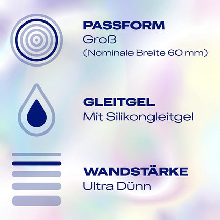 Durex Hautnah XXL prezervatīvi – īpaši plāni, ar lielu anatomisku, viegli uzvelkamu formu un lubrikēti ar silikona gēlu – 16 prezervatīvi iepakojumā (2 x 8 prezervatīvi)