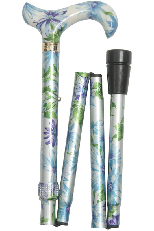 Classic Canes Walking Stick, Folding, Height Adjustable, Ladies Blue &amp; Green