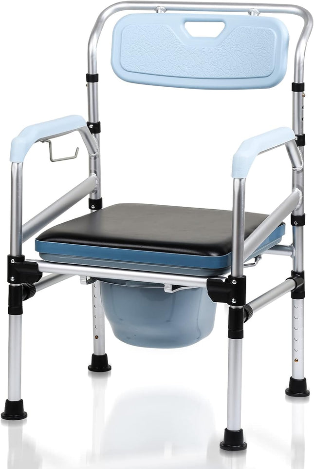 ISOISL tualetes krēsls, tualetes krēsls senioriem, regulējams augstums 42-54 cm, ar polsterētu sēdekli un tualetes podu, celtspēja līdz 160 kg, senioriem un grūtniecēm