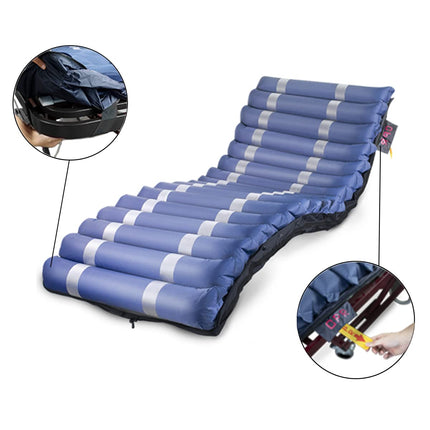 Mobiclinic® pro, Pretatspiedienu matracis ar gaisu, 200x105x12, 8, Mobi 3 Plus, Matracis ar mainīgu spiedienu un kompresoru, Zems trokšņu līmenis, 105 cm plats, 17 gaisa šūnas, I, II un III pakāpes spiediena čūlām, Zils
