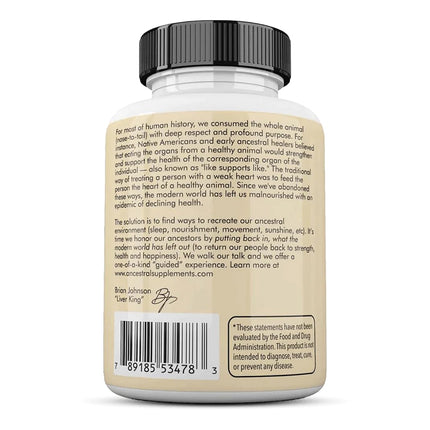 Ancestral Supplements ar zāli barotu liellopu aknu kapsulas, pilna spektra uzturs, bagāts ar B vitamīniem, dzelzi un magniju - 180 kapsulas - 500 mg