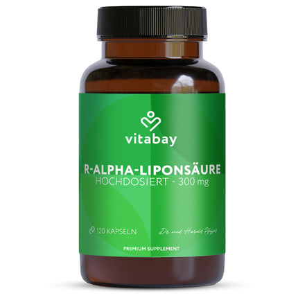Vitabay R-alfa lipoīnskābe 300 mg - 120 kapsulas, augsta deva un vegāns - alfa lipoīnskābe ar augstu biopieejamību, laboratoriski pārbaudīta un ražota no augstas kvalitātes izejvielām