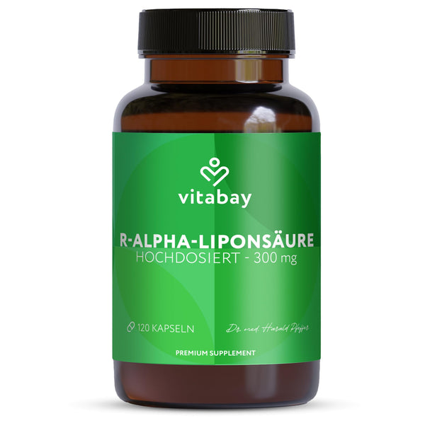 Vitabay R-alfa lipoīnskābe 300 mg - 120 kapsulas, augsta deva un vegāns - alfa lipoīnskābe ar augstu biopieejamību, laboratoriski pārbaudīta un ražota no augstas kvalitātes izejvielām