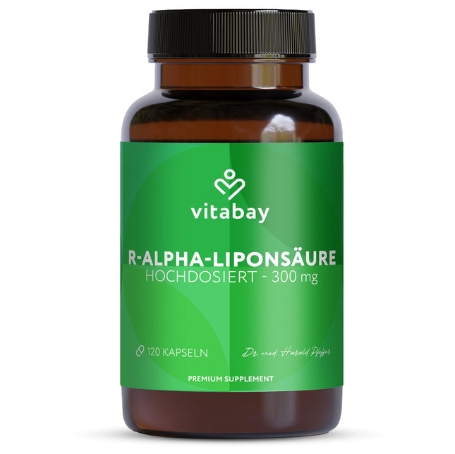 Vitabay R-alfa lipoīnskābe 300 mg - 120 kapsulas, augsta deva un vegāns - alfa lipoīnskābe ar augstu biopieejamību, laboratoriski pārbaudīta un ražota no augstas kvalitātes izejvielām