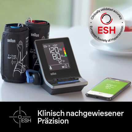 Braun ExactFit 5 Connect viedais augšdelma asinsspiediena mērītājs | Braun lietotne “Veselīga sirds” | Klīniski pierādīta precizitāte | Krāsu kodēts displejs | 2 aproču izmēri | Mājai | BUA6350