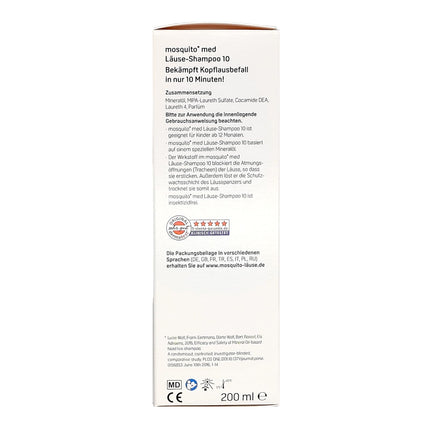 Mosquito med Lice Shampoo 10, 2 x 200 ml | Apkaro galvas utis un gnīdas | Praktisks pielietojums | Utu līdzeklis | Ģimenes lielums | Izdevīgs iepakojums plus Pharma Perle dāvana (2 x 200 ml)