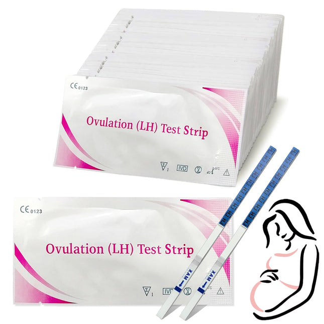 50 ovulācijas testa strēmeles, auglības tests sievietēm, optimāla jutība 25 mIU/ml, precīza ovulācijas testa izsekošana, ātri un precīzi rezultāti