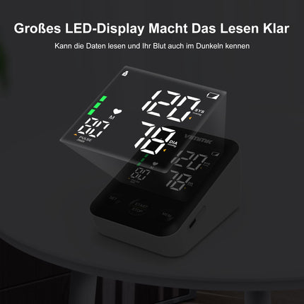 Vimmk asinsspiediena mērītājs augšdelmam, digitālais asinsspiediena mērītājs ar LED displeju, aritmijas noteikšana un pulsa mērīšana, 2x120 atmiņa, aproce 22-40cm