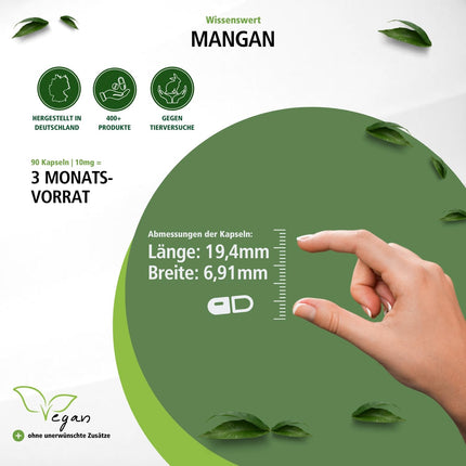 Fairvital | Mangāna kapsulas 10 mg - 90 kapsulas - AUGSTA DEVA - no mangāna glikonāta - vegāns - svarīgs mikroelements - mangāns