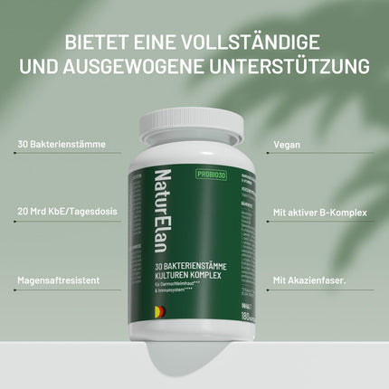 Probiotics PLUS kultūru komplekss zarnu attīrīšanai - 180 kapsulas ar 30 baktēriju celmiem, 20 miljardi CFU/dienas deva, zarnās šķīstoša apvalka un vegāniska, ar laktobacilām un bifidobaktērijām, 3 mēneši, zarnu flora