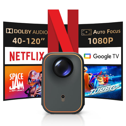 [Netflix sertificēts] Formovie Xming pirmās sērijas projektors, projektors ar WiFi Bluetooth, integrēts Netflix Google TV, 1080P 4K atbalstīts viedais projektors, Dolby Audio mājas kinozālei, pārnēsājams lietošanai ārpus telpām
