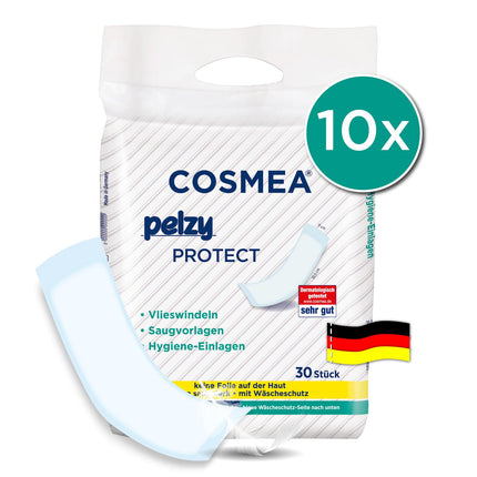 Cosmea Pelzy Protect neaustās autiņbiksītes/absorbējošie ieliktņi sievietēm pēcdzemdību periodā ikdienas aprūpei, īpaši absorbējoši, izdevīgs iepakojums (10 x 30 gabali) Nesaturēšanas un pēcdzemdību ieliktņi
