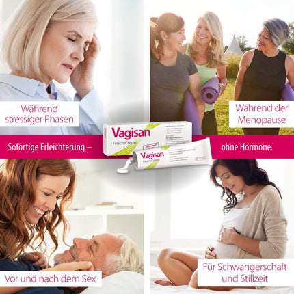 Vagisan mitrinošais krēms - 2 x 50 g | Bezhormonu intīmais krēms maksts sausumam | Mazina dedzināšanu, niezi un sāpes, ko izraisa sausa maksts | Vaginālais krēms sāpēm dzimumakta laikā