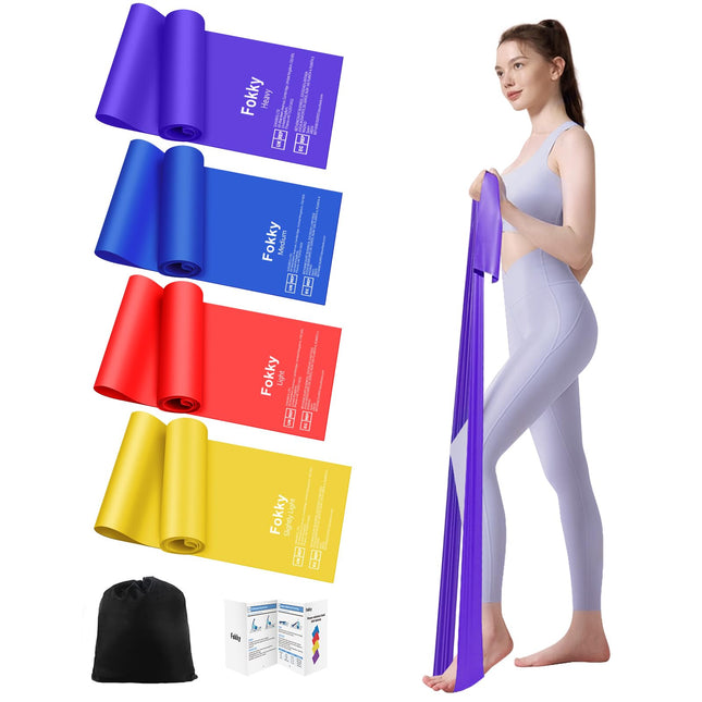 Fokky 1.8M fitnesa lentes, 4 pretestības lentu komplekts, vingrošanas lentes, pretestības lentes ar pārnēsāšanas somu un vingrinājumu instrukcijām, fitnesa lente Pilates jogai, fitnesa muskuļu veidošanai