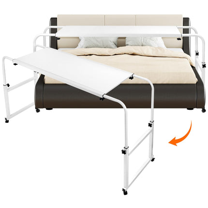 QWORK® Augstumā un platumā regulējams galdiņš virs gultas uz ritentiņiem, sānu galdiņš gultai, ideāli piemērots mājām un birojam, daudzfunkcionāls kā sānu galdiņš, naktsgaldiņš, rakstāmgalds