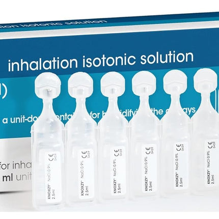 KNOXZY sterils izotonisks fizioloģiskais šķīdums 0,9% – nātrija hlorīds NaCl – inhalācijas fizioloģiskais šķīdums elpceļu mitrināšanai – 20 x 2,5 ml vienreizējās devas flakoni (2 iepakojumi)