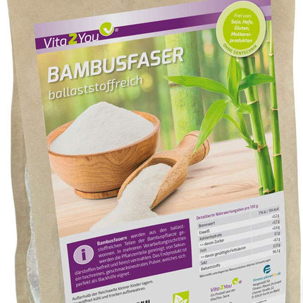 Vita2You bambusa šķiedra 1000g - ar augstu šķiedrvielu saturu - bez glutēna - bambusa šķiedra cepšanai - mērču sabiezināšanai u.c. - 1kg maisiņā ar rāvējslēdzēju - augstākā kvalitāte