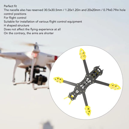 KENANLAN kvadrokoptera rāmja komplekts, FPV sacīkšu drona rāmis profesionāls 225 mm riteņu bāzes oglekļa šķiedras kvadrokoptera rāmis RC drona piederumi (dzeltens)