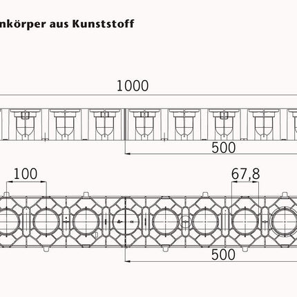 1 m ACO Hexaline 2.0 drenāžas kanāls ar Microgrip režģveida režģi, grīdas kanāls, terases kanāls