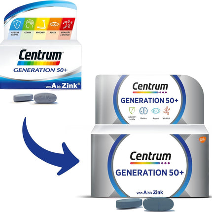 Multivitamīni - Centrum Generation 50+ Augstas kvalitātes uztura bagātinātājs ar mikroelementiem pieaugušajiem no 50 gadu vecuma, vitamīniem, minerālvielām un mikroelementiem, 1 x 180 tabletes