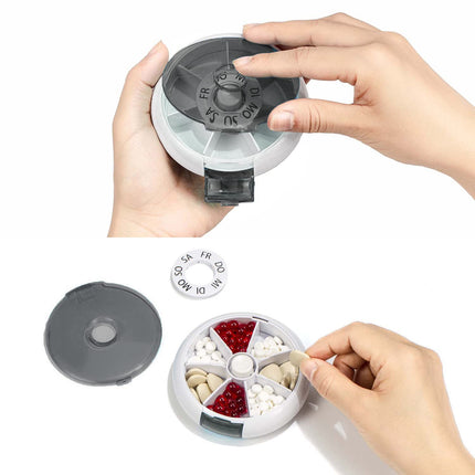 Kafeiya tablešu kastīte, pārnēsājama 7 dienu tablešu kastīte, apaļa tablešu kastīte, zāļu kastīte, mazs tablešu dozators, rotējoša tablešu kastīte, uzglabāšana, melna