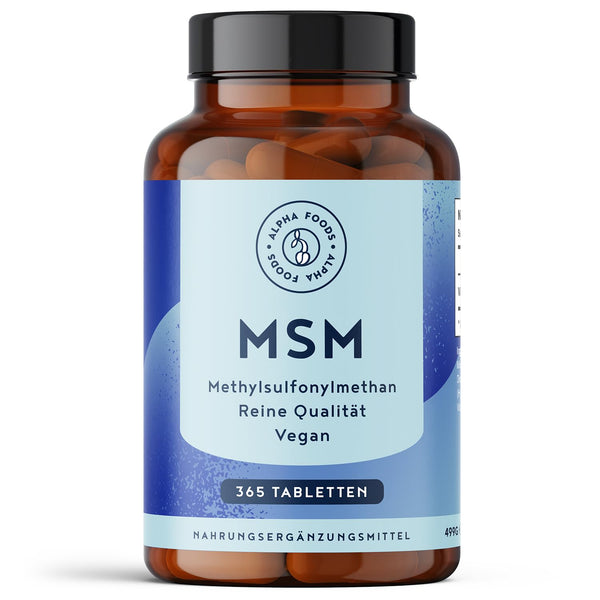 MSM 2000 mg ar C vitamīnu - 365 tabletes ar metilsulfonilmetānu - Kompaktāks MSM pulveris nekā kapsulās - Augstas devas un vegānisks - Alpha Foods