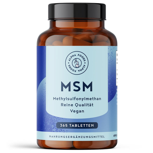 MSM 2000 mg ar C vitamīnu - 365 tabletes ar metilsulfonilmetānu - Kompaktāks MSM pulveris nekā kapsulās - Augstas devas un vegānisks - Alpha Foods