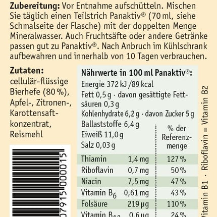Panaktiv® - šķidrais alus raugs, 500 ml • B1, B12 vitamīns, folskābe, biotīns, B2, B6 vitamīns, niacīns, cinks • aktīvai vielmaiņai • skaistai ādai un matiem • tīrs dabīgs produkts