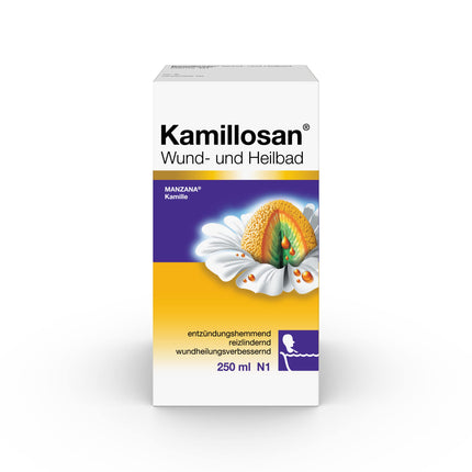 Kamillosan brūču un dziedināšanas vanna: kumelīšu vannas piedeva sēžamvannām, pret niezi, hemoroīdu sūdzībām, ādas iekaisumiem, 250 ml
